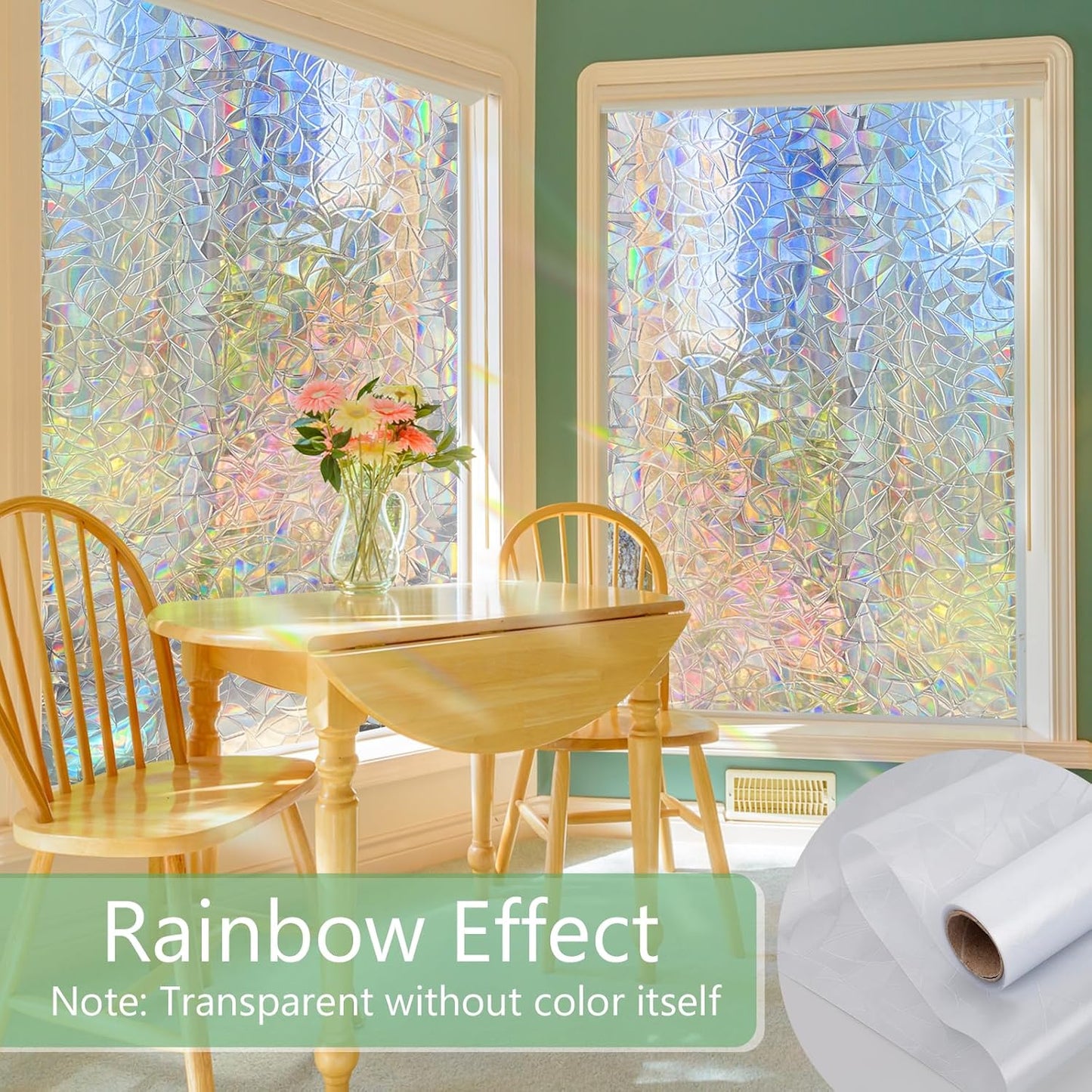 HIDBEA Frosted Window Privacy Film Heat Control UV Blocking, Static Cling Non-Adhesive Reusable Door coverings for Bathroom Home Office (Frosted 17.5 Inch x 6.5 Feet)