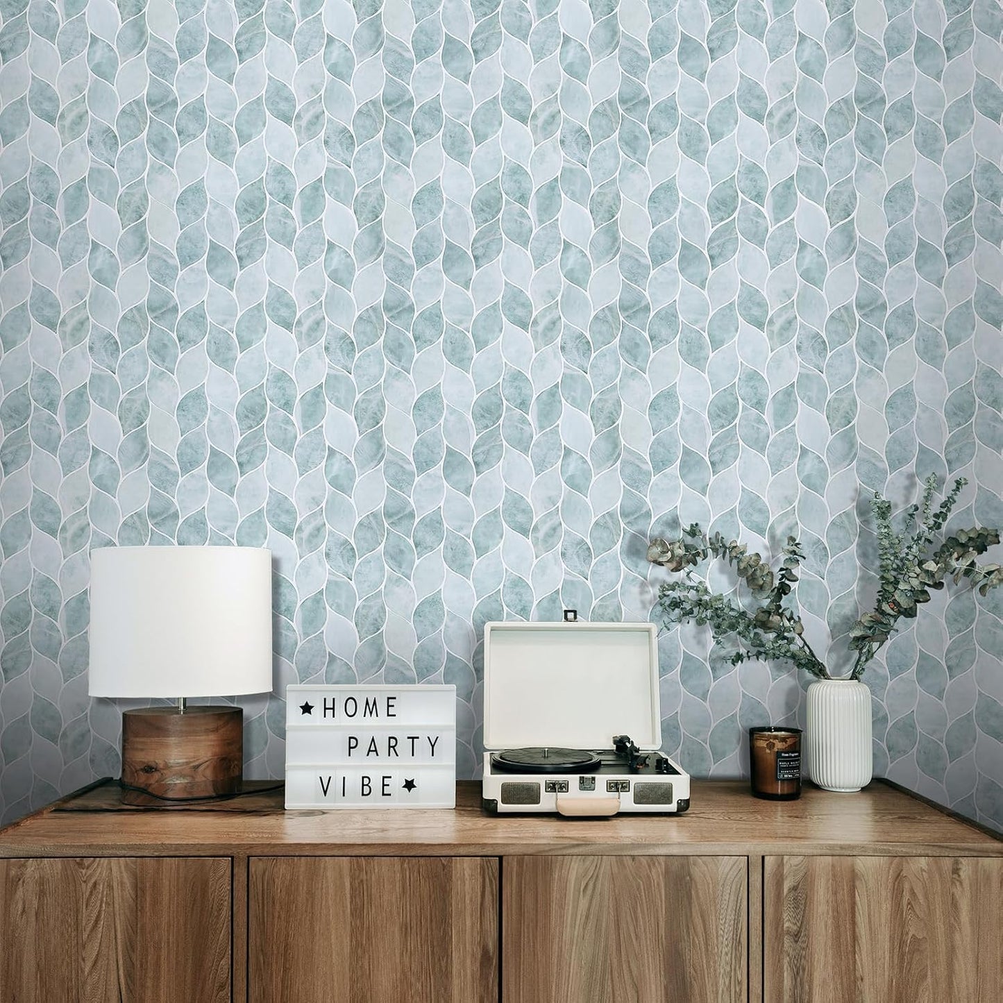 Tilingview 10 Pcs Vinyl Leaf Peel and Stick Tile for Kitchen Backsplash, Premium Self-Adhesive Tiles Plastic Wall Stickers Art Mosaics (Blue Gray)