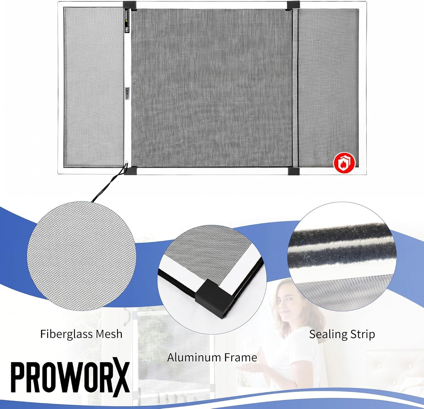 PROWORX Adjustable Window Screens Expandable, 2 Pack 15" H x 21"-40" W Horizontal and Vertical Adjustable, Durable Replacement Screens for House Windows, Aluminum Frame with Repair Tape, Safety Rope