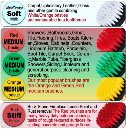 Drill Brush - 2" 5" Powered Heavy Duty Stiffness Bristles Scrubbing Scrubber Cleaning Kit for Bathroom Tile Showers Tubs Carpet Kitchen Porcelain Pool Marble