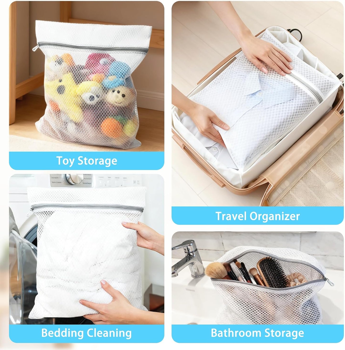PrettyCare 3 Large (16x19inch) Mesh Laundry Bags for Delicates, Durable Honeycomb Wash Bags with Premium Zippers - Laundry Essentials Mesh Bags for Lingerie, Bras, Socks, Sweater, Travel & Organizing
