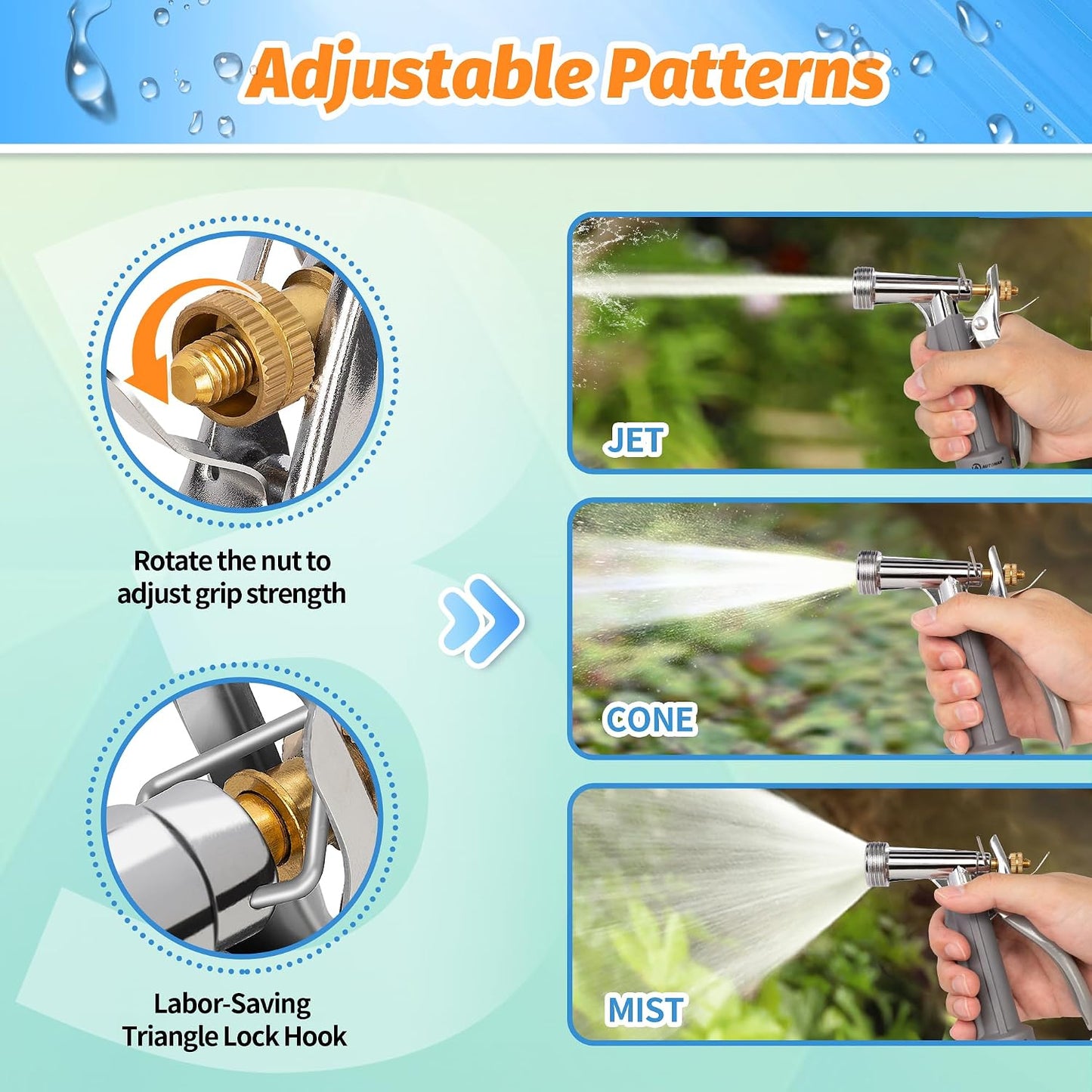 AUTOMAN Full Size Garden Hose Nozzle 2 Pack, High Pressure Pistol Grip Water Nozzle Sprayer with Threaded Front, Adjustable Spray Water Flow for Washing Car, Cleaning Ground, Watering Plants