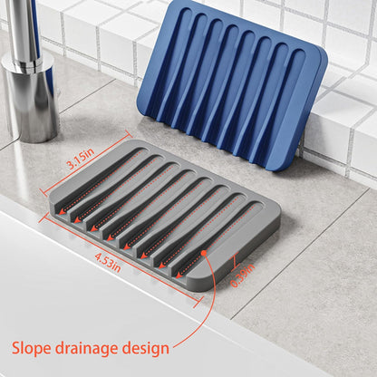 4-Pack Self Draining Soap Dish for Shower Bathroom Waterfall Silicone Soap Saver Tray Sponge Holder for Kitchen Sink Non-Slip Easy Clean (Black and White)
