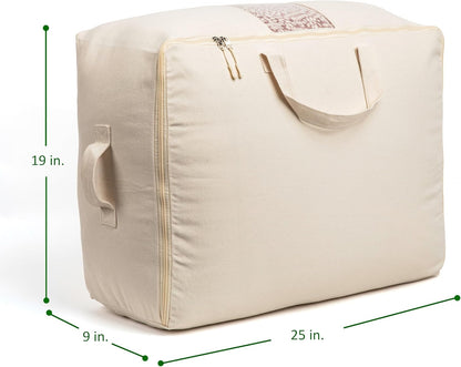 Soft Canvas Storage Bags with Zipper. Thick Breathable, 1pc King/Queen Comforter Organizer. Four Carrying Handles and Window. Large 25x19x9in Bag for Sheets Blankets Bedding Pillows, Clothes (Grey)
