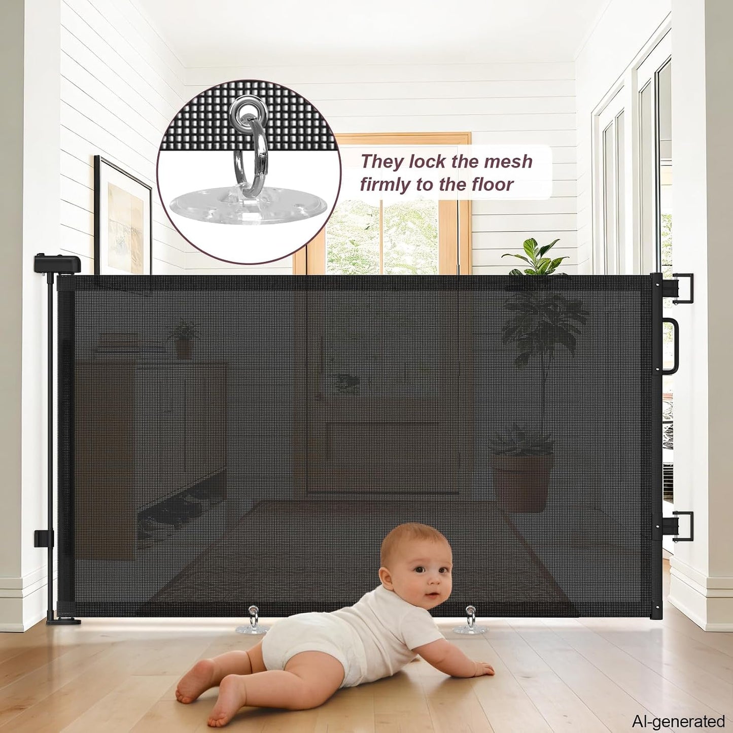 Retractable Baby Gates for Doorways, 58" Extra Wide Mesh Child Dog Gate for Stairs, 34" Tall Toddler Pet Gate Indoor and Outdoor, Easy Install, Essential for Home Safety, Black