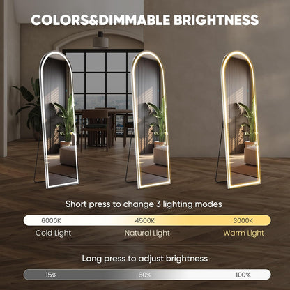 Arched Mirror Full Length, Upgraded 16"x59" Body Wall Mirrors with Shatter-Proof Glass, Floor Standing, Hanging or Leaning, Tall Arch Mirror with Stand Aluminum Alloy Frame for Bedroom Cloakroom