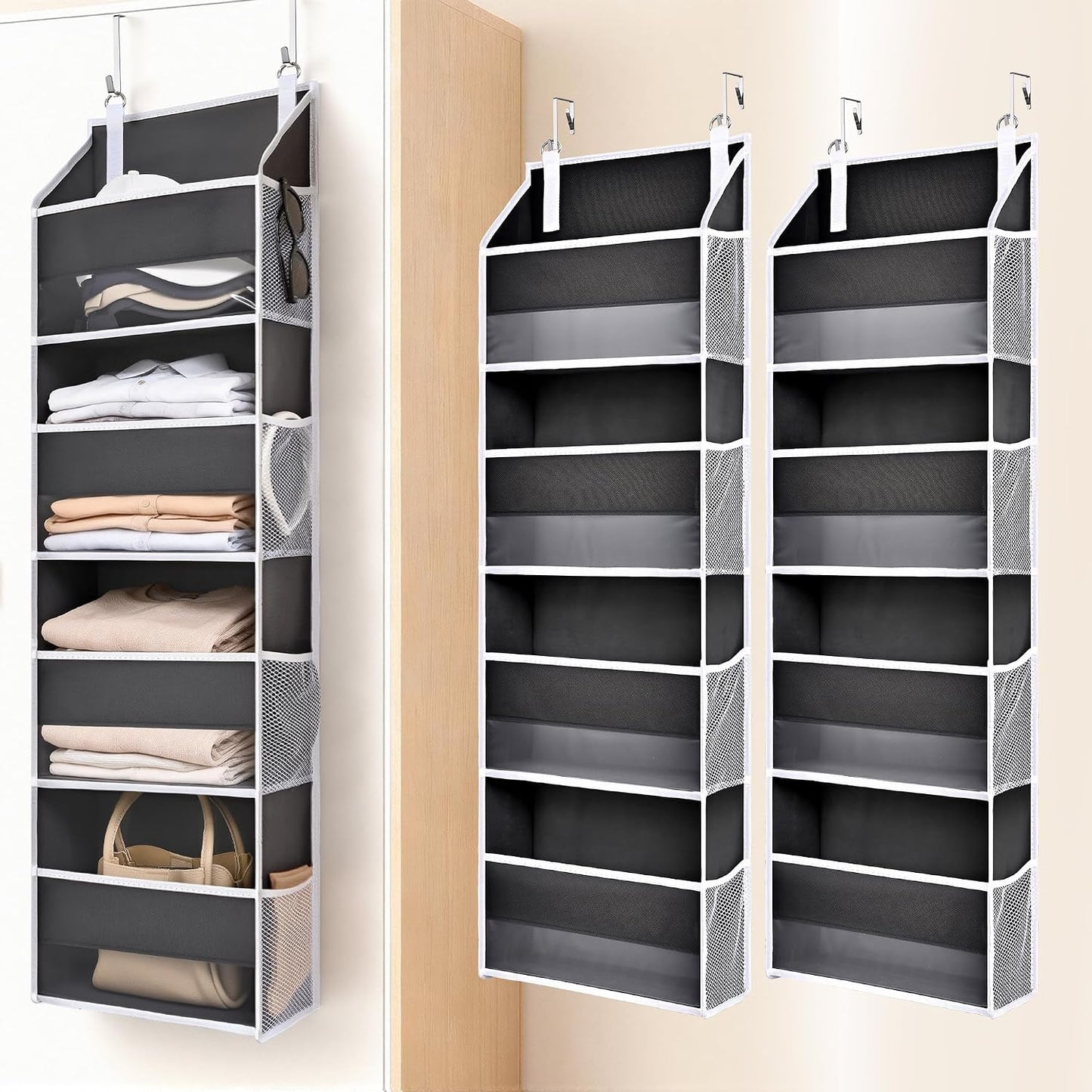 ULG Over the Door Organizer, 5-Tier Extra Large Hanging Storage with 10 Mesh Pockets, 100 lbs Capacity, Heavy Duty Door Organizer for Closet, Bedroom, Nursery Storage, Beige