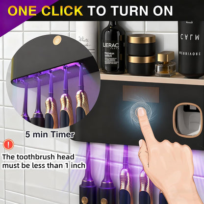 Toothbrush Holders for Bathrooms, Toothbrush Holder Wall Mounted with Toothpaste Dispenser, Rechargeable Cordless Wall Mounted Tooth Brushing Holder