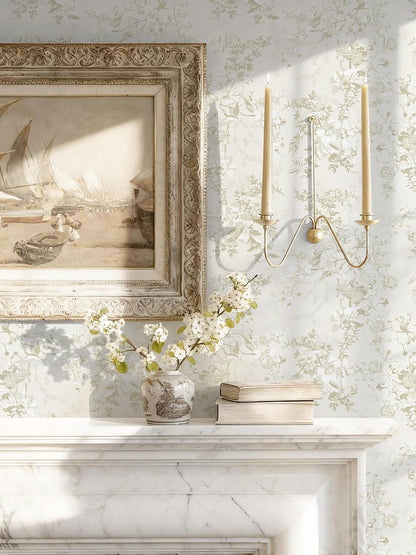 Dimoon 17.3''x78.7'' Vintage Peel and Stick Wallpaper Boho Beige Neutral Contact Paper White Floral Bird Wallpaper Removable Botanical Renter Friendly Modern Wall Paper Bedroom Bathroom Vinyl Roll