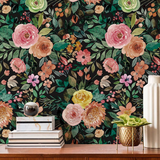 Simon&Siff Floral Peel and Stick Wallpaper, 17.3" x 120" Self Adhesive Wallpaper Boho Flower Kitchen Cabinets Furniture Decorative Renter Friendly Wall Paper