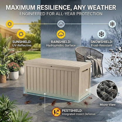 270 Gallon Lockable Resin Outdoor Storage Box, Waterproof & Weather Resistant Deck Box for Patio Cushion, Garden Tools & Pool Accessories, Black