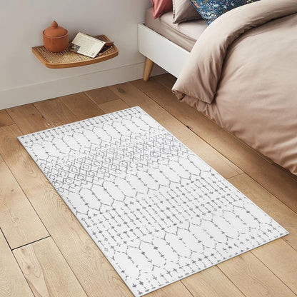 Lahome Moroccan Entry Rug 2x3, Non-Slip Washable Front Indoor Door Mat Rubber Backing Low-Profile Door Rugs, Small Geometric Print Distressed for Entryway Bathroom Kitchen, Black Hana