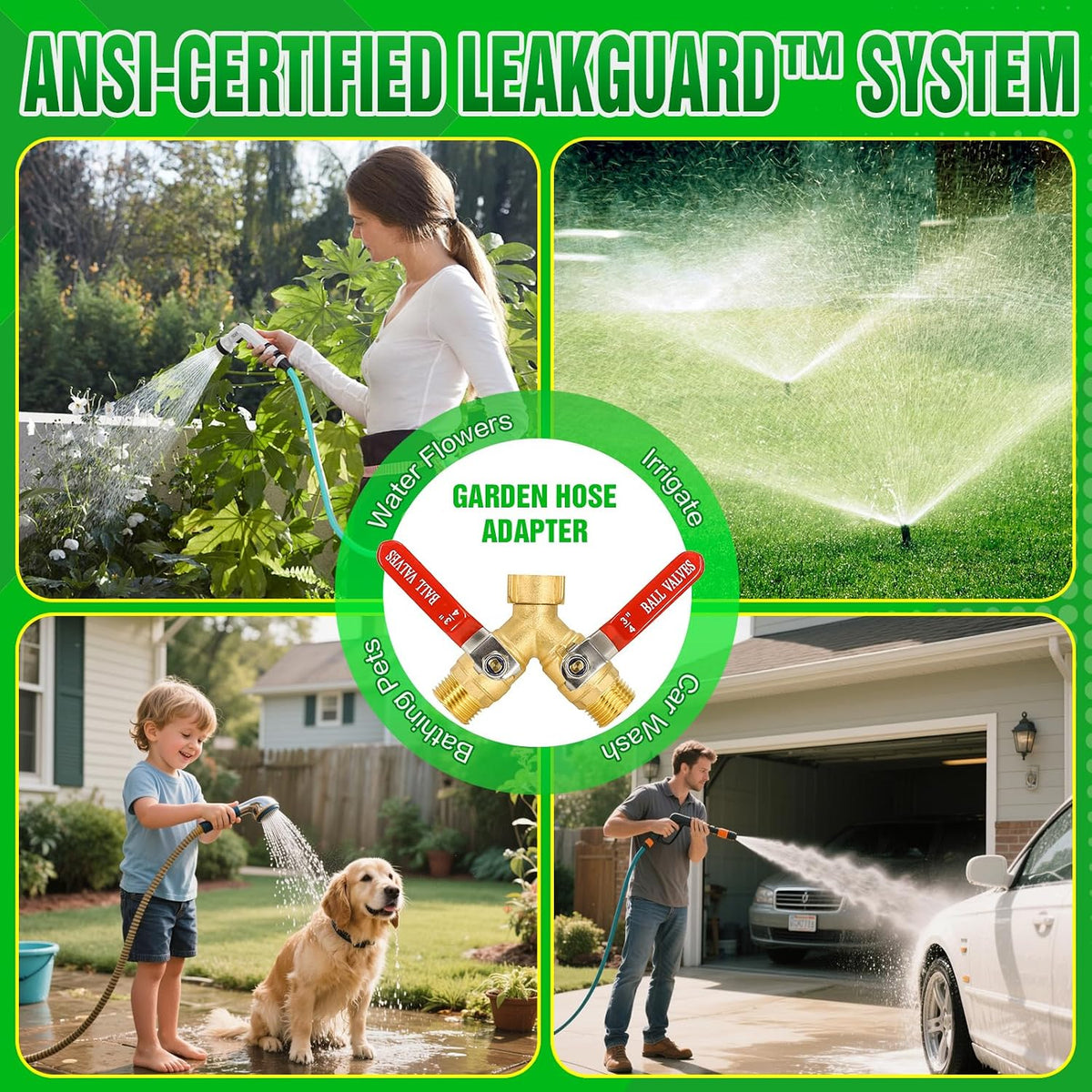 Brass Garden Hose Splitter 2 Way Heavy Duty with Metal Extended Handle | Outdoor Duel Water Hose Splitter, Dual Outdoor Faucet Connector for Lawn, Irrigation & Washing, Dual Hose Adapter