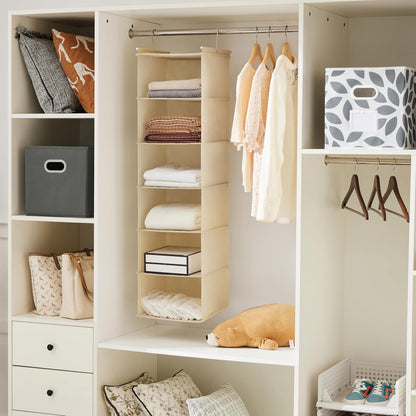 MAX Houser 6 Tier Shelf Hanging Closet Organizer, Closet Hanging Shelf with 2 Sturdy Hooks for Storage, Foldable (Grey)