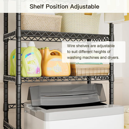 Ulif U11 Over Washer and Dryer Shelves, 3 Tiers Laundry Room Storage and Organizer Standing Shelf, Metal Freestanding Clothes Drying Rack, 33.9" W x 19.7" D x 77.6" H, Black
