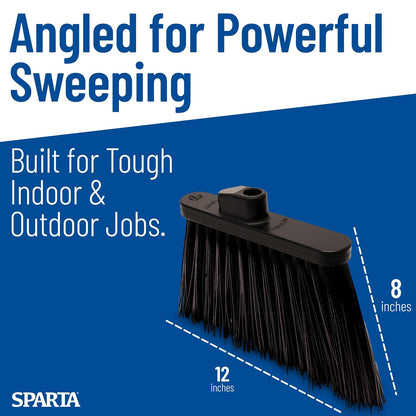 SPARTA Plastic Broom Head, Angled, Un-Flagged for Large Debris Indoor, Outdoor, Home, Restaurant, Lobby, Office, 12 Inches, Green