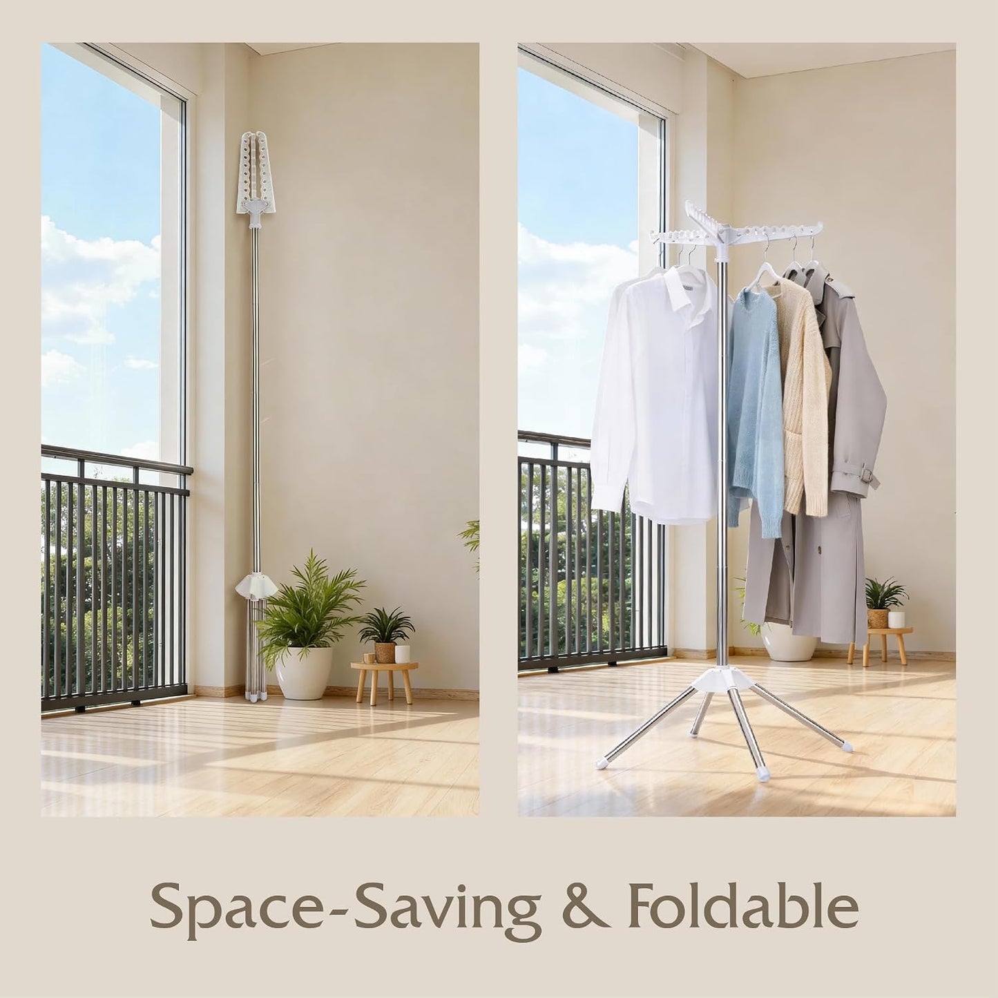 Beaudaily Clothes Drying Rack, Foldable 79.5-Inch Laundry Drying Rack,3 Tie, with Rotatable Arms, Stainless Steel, Holds 27 Clothes,8 Towels and 24 Clips for Hanging Socks, White and Silver