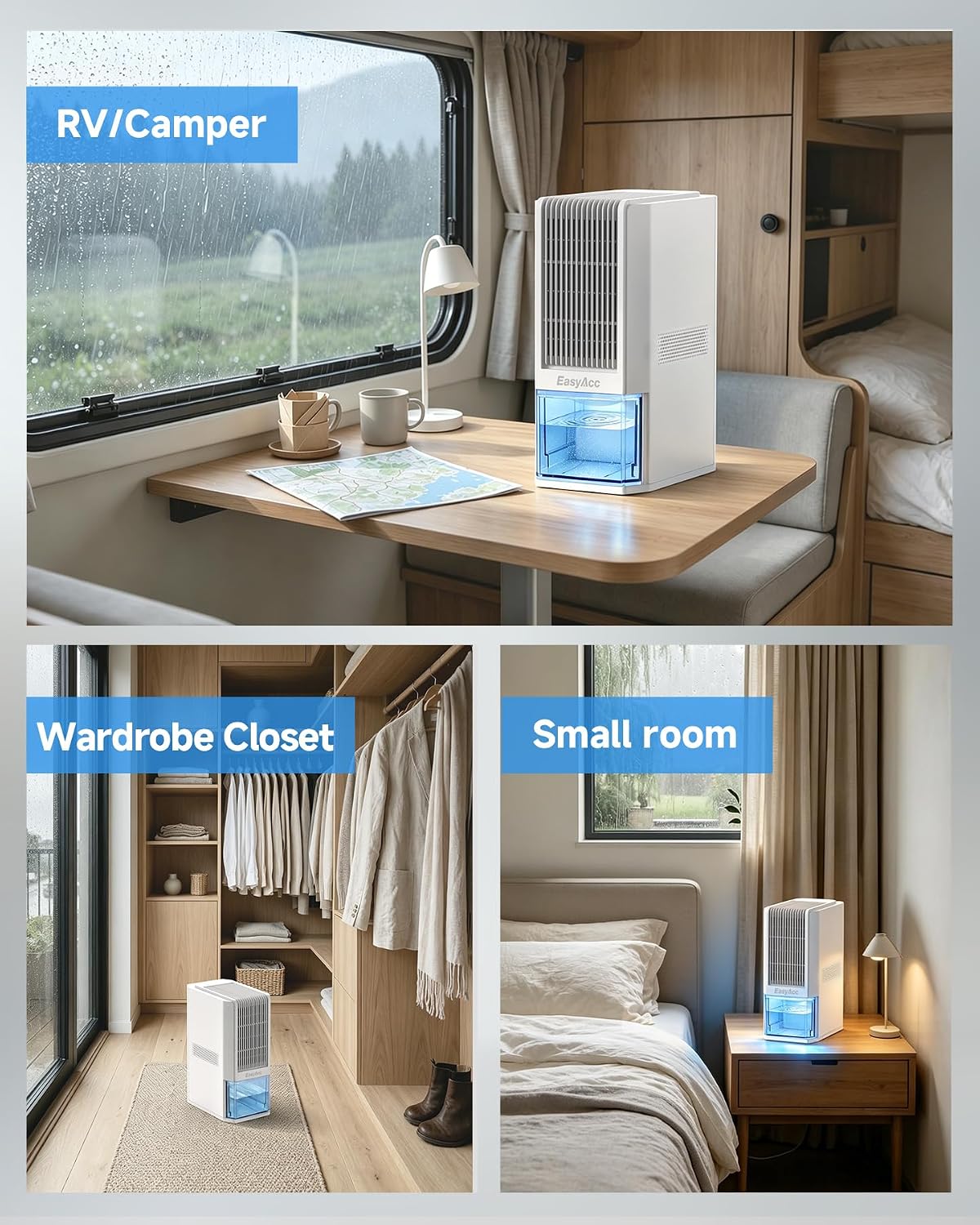 EasyAcc Small Dehumidifier for Bathroom, 68 OZ Dehumidifier for RV with Auto Shut Off, Removes Up to 40 OZ/Day, Quiet Portable Dehumidifier with 7 Color LED Light, Auto Defrost for Bedroom Closet