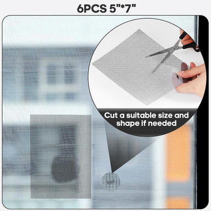 Secopad 5" x 7" Black/Grey Screen Repair Kit, 6 PCS Window Screen Patch Repair Tape for Mesh Window Door, Strong Adhesive Fiberglass Mesh Pacth Tape