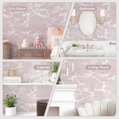 Safiyya Peel and Stick Wallpaper Beige Forest Contact Paper 17.3" x 118" Vintage Tree Wall Paper Renter Friendly Self Adhesive Removable Wallpaper for Bathroom Vinyl Off-White