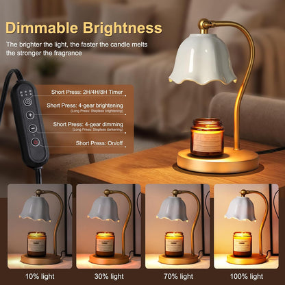 Candle Warmer Lamp with Timer Dimmer, Crystal Candle Lamp Birthday Gifts for Women, Mom, House Warming Gifts Wax Melt Warmer for Jar Candles with 2 Bulbs, Gold