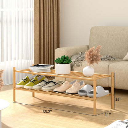 ROMGUAR CRAFT 3 Tier Bamboo Shoe Rack for Closet Free Standing Wood Shoe Shelf Storage Organizer for Entryway Small Space Stackable 27"x11"x20" (Natural)
