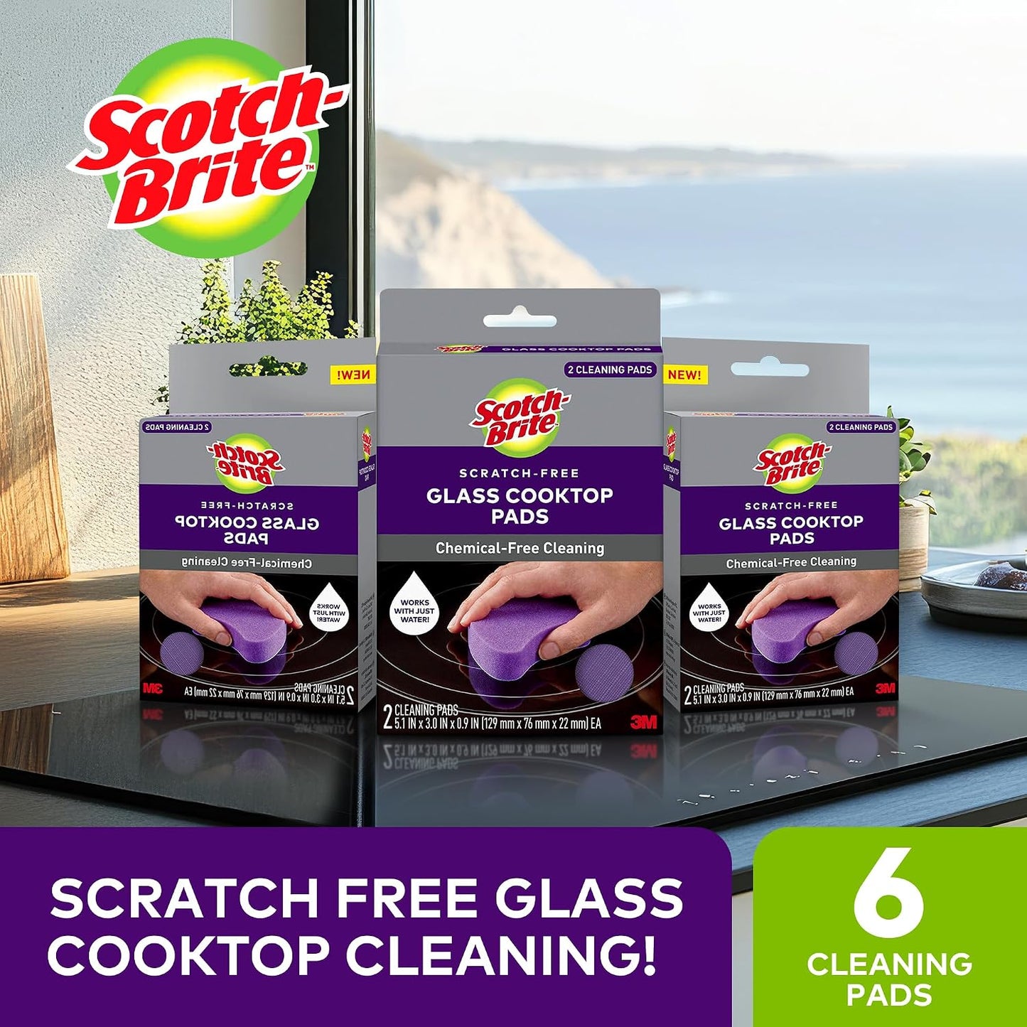 Scotch-Brite Scratch-Free Glass Cooktop Pads, Chemical Free Cleaning for Glass Stovetops, Tackle Burnt-On Messes, 2 Cleaning Pads