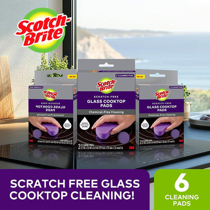 Scotch-Brite Scratch-Free Glass Cooktop Pads, Chemical Free Cleaning for Glass Stovetops, Tackle Burnt-On Messes, 2 Cleaning Pads