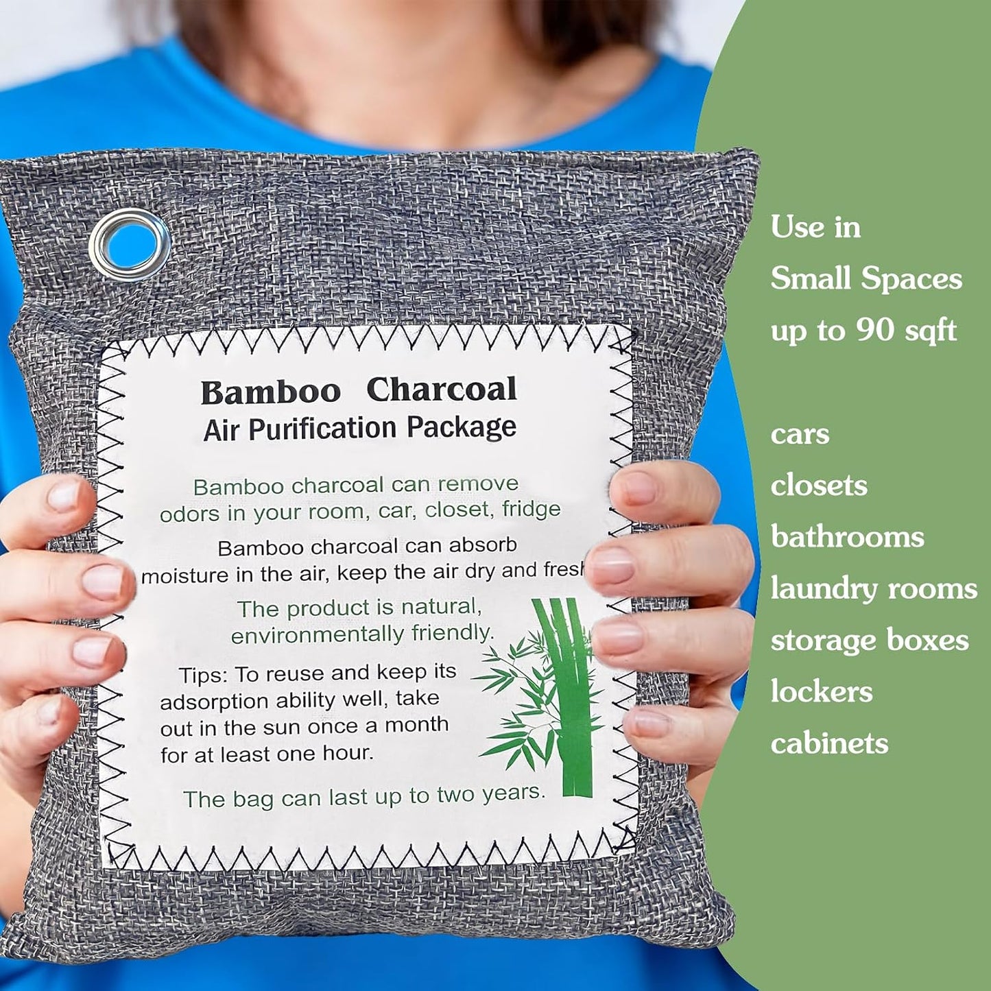 Bamboo Charcoal Air Purifying Bag, Activated Charcoal Odor Absorber Moisture Absorber Car Fresheners Odor Eliminator for Home Car Closet Refrigerator Shoe Smell Remover Gym Bag Deodorizer, Green