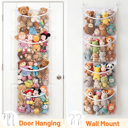 Ofiray-home Cotton Over The Door Stuffed Animal Storage | Toy Organizer for Storage Plush Toys, Stuffed Animal Holder with 4 Large Pockets, Hanging Door Organizer for Nursery