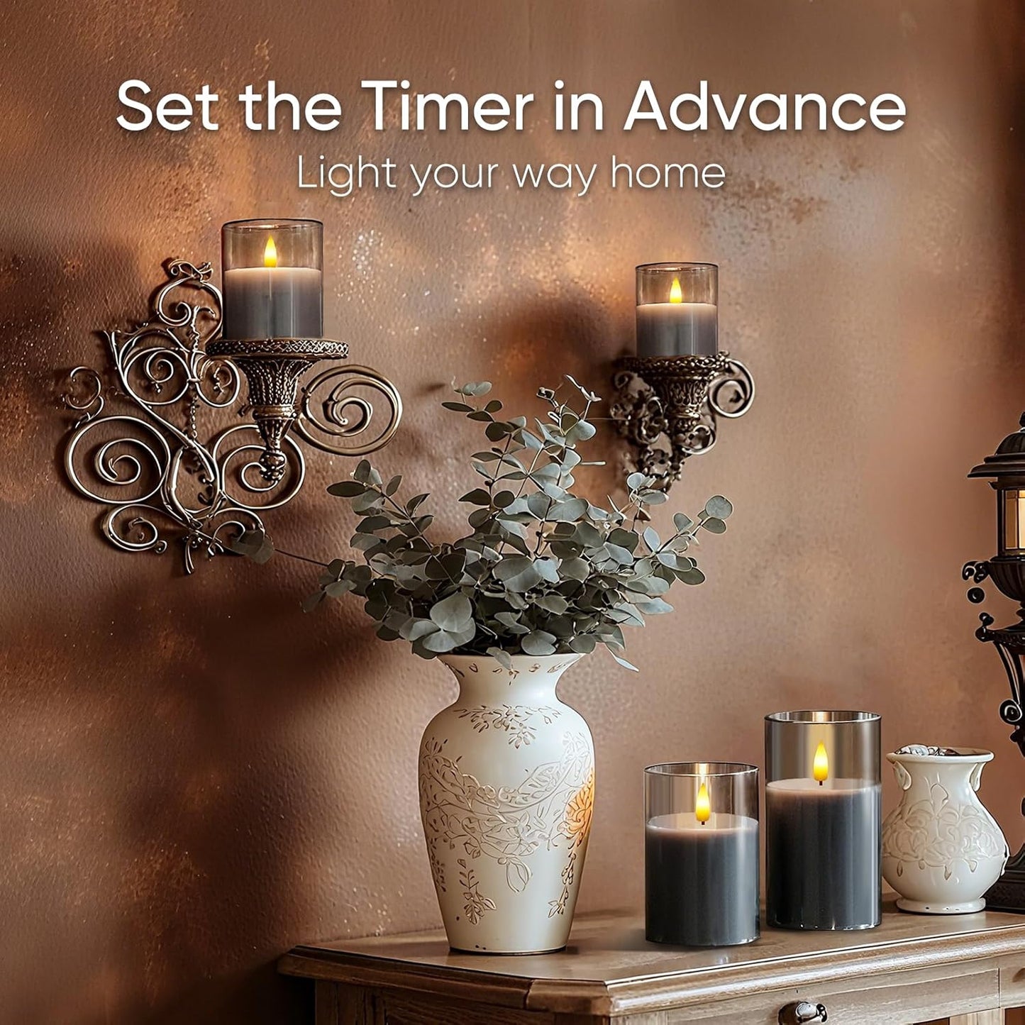 5plots Glass Battery Operated White Flameless Candles with Remote Timer, 3D Wick Real Wax Pillar Led Candles Warm Flickering Light for Indoor Home, Halloween, Christmas Decor, Set of 3, D3 x H4 5" 6"