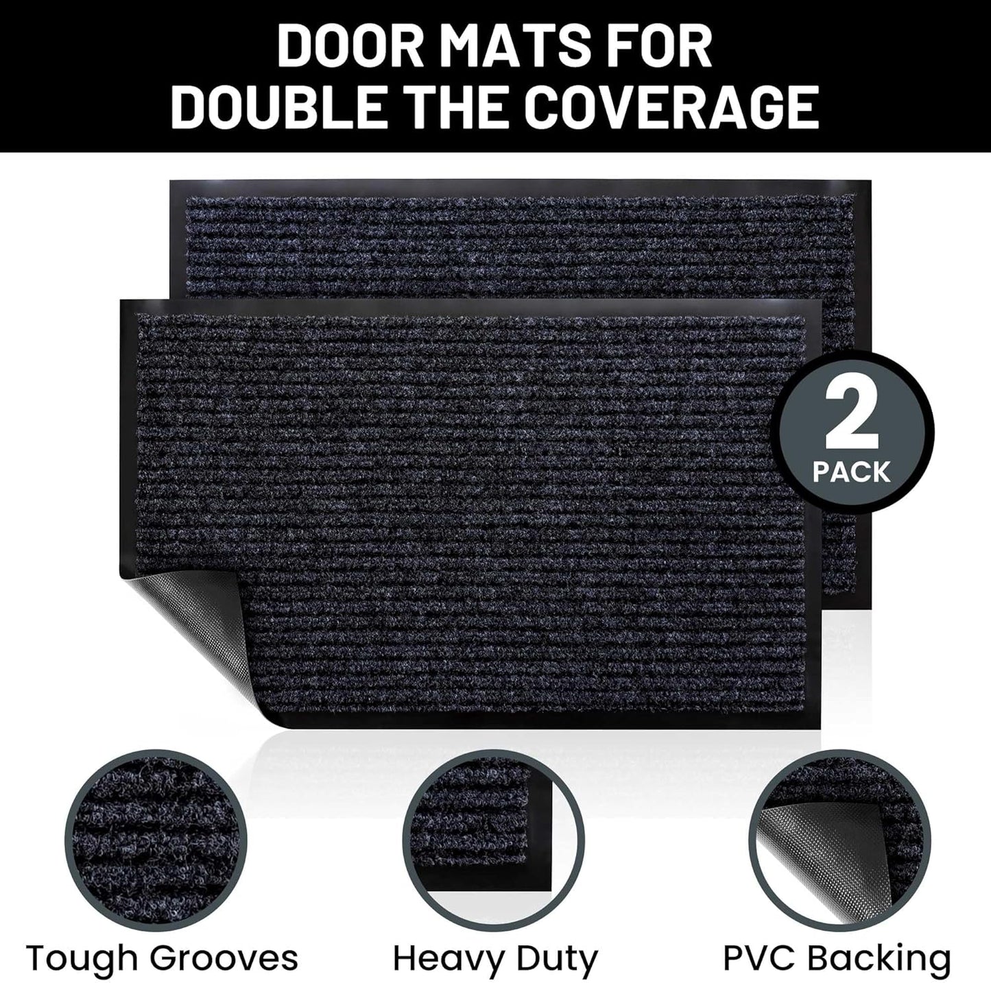 Sierra Concepts Front Door Mat Welcome Floor Mats - Entryway Indoor Outdoor Entrance Doormat, Patio, Porch, Muddy Shoe, Inside Outside Low Profile, 30x17 inches, 2-Pack Gray