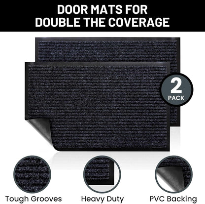 Sierra Concepts Front Door Mat Welcome Floor Mats - Entryway Indoor Outdoor Entrance Doormat, Patio, Porch, Muddy Shoe, Inside Outside Low Profile, 30x17 inches, 2-Pack Gray