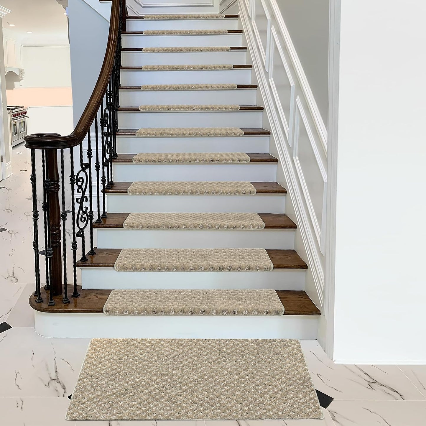 PURE ERA Carpet Stair Treads Tape Free Non Slip Indoor Stair Carpet Stair Protectors Pet-Friendly Non-Slip Skid Resistant Washable Reusable 8" x 30"(2 Pieces,Black)