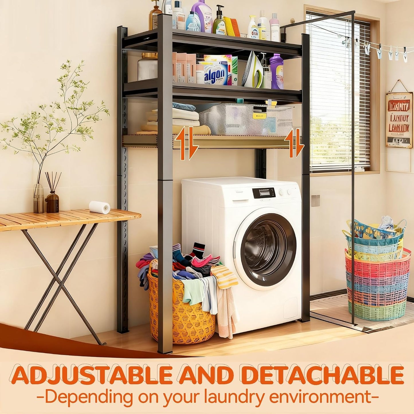 Over The Washer and Dryer Storage Shelf, Height-Adjustable 4-Tier Metal Heavy Duty Over The Washer, Organizer Rack for Washer Dryer, Laundry Room Organizer Rack, Multi-Functional Storage Shelf