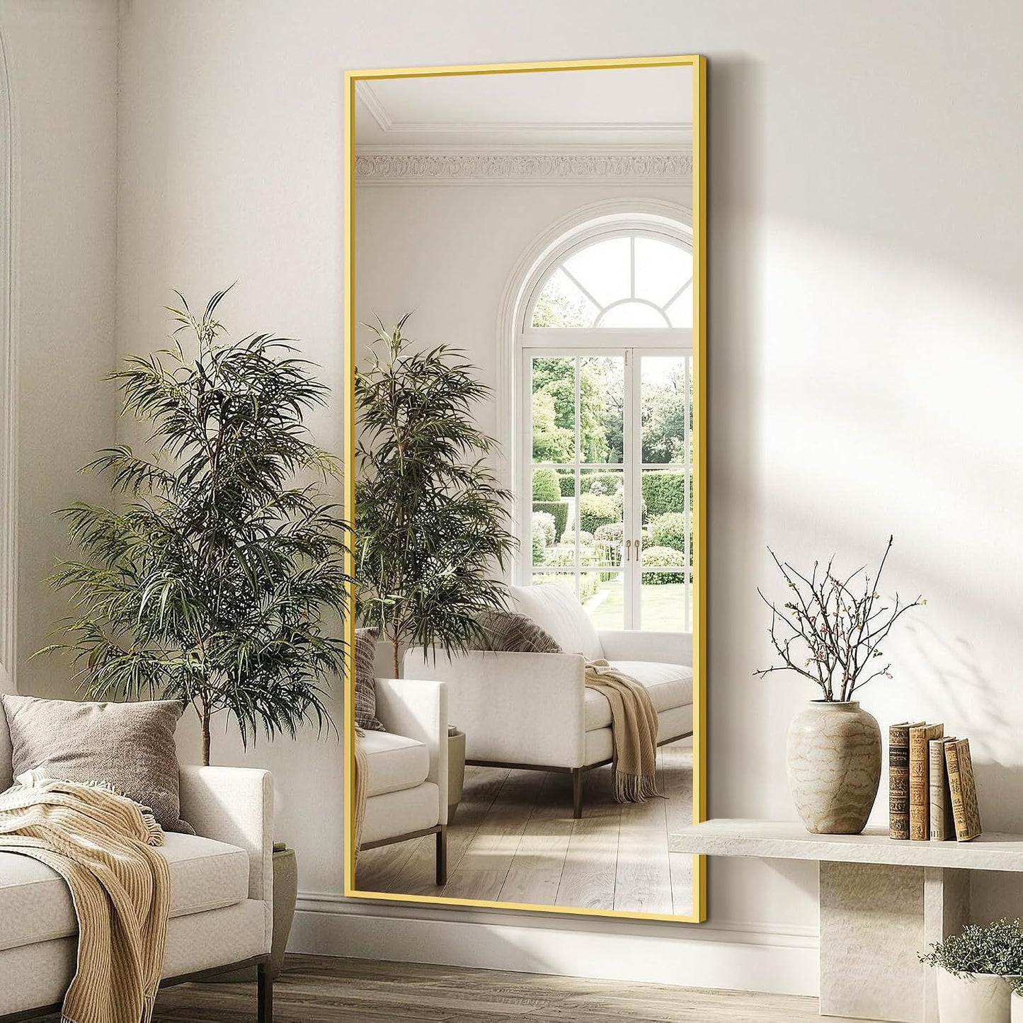 FICTOR Full Length Mirror with Stand, Floor Standing Mirror Full Body, HD Shatterproof Black Frame Wall Mirror for Bedroom, Living Room, Dressing Room & Entryway, 56"x15"