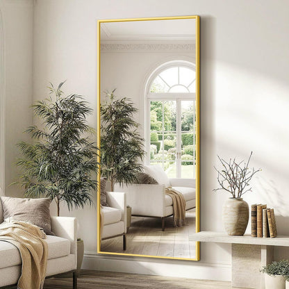 FICTOR Full Length Mirror with Stand, Floor Standing Mirror Full Body, HD Shatterproof Black Frame Wall Mirror for Bedroom, Living Room, Dressing Room & Entryway, 56"x15"