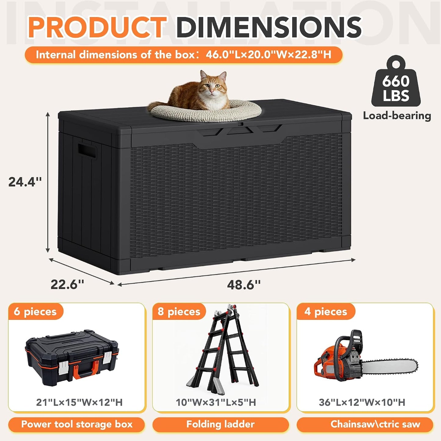 32 Gallon Deck Box Outdoor Indoor Waterproof Storage Box for Patio Furniture, Pool Accessories, Garden Tools, and Cushion Storage, Black