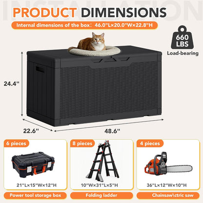 32 Gallon Deck Box Outdoor Indoor Waterproof Storage Box for Patio Furniture, Pool Accessories, Garden Tools, and Cushion Storage, Black
