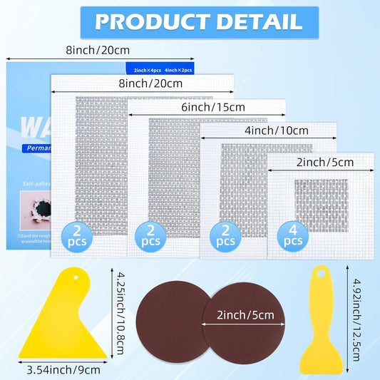 15 Pack Drywall Repair Kit - 2/4/6/8 Inch Drywall Repair Kit All-in-One Wall Patch Hole for Quick Easy Wall Repair Solution with Patches, Tools, Spatula