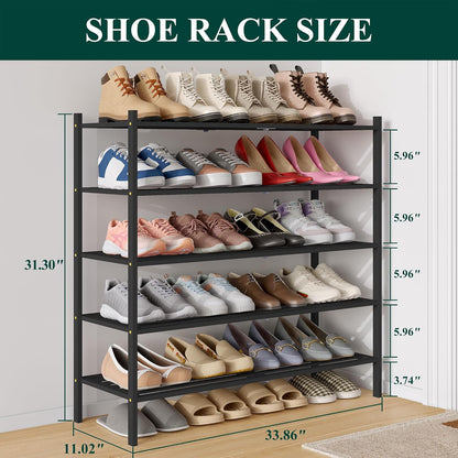 Smiry Bamboo Shoe Rack, 3 Tier Free Standing Wooden Shoe Organizer, Stackable Wood Shoe Storage Shelf for Closet, Entryway, 5 Horizontal Slats, 26.8"x11"x18.3", Natural