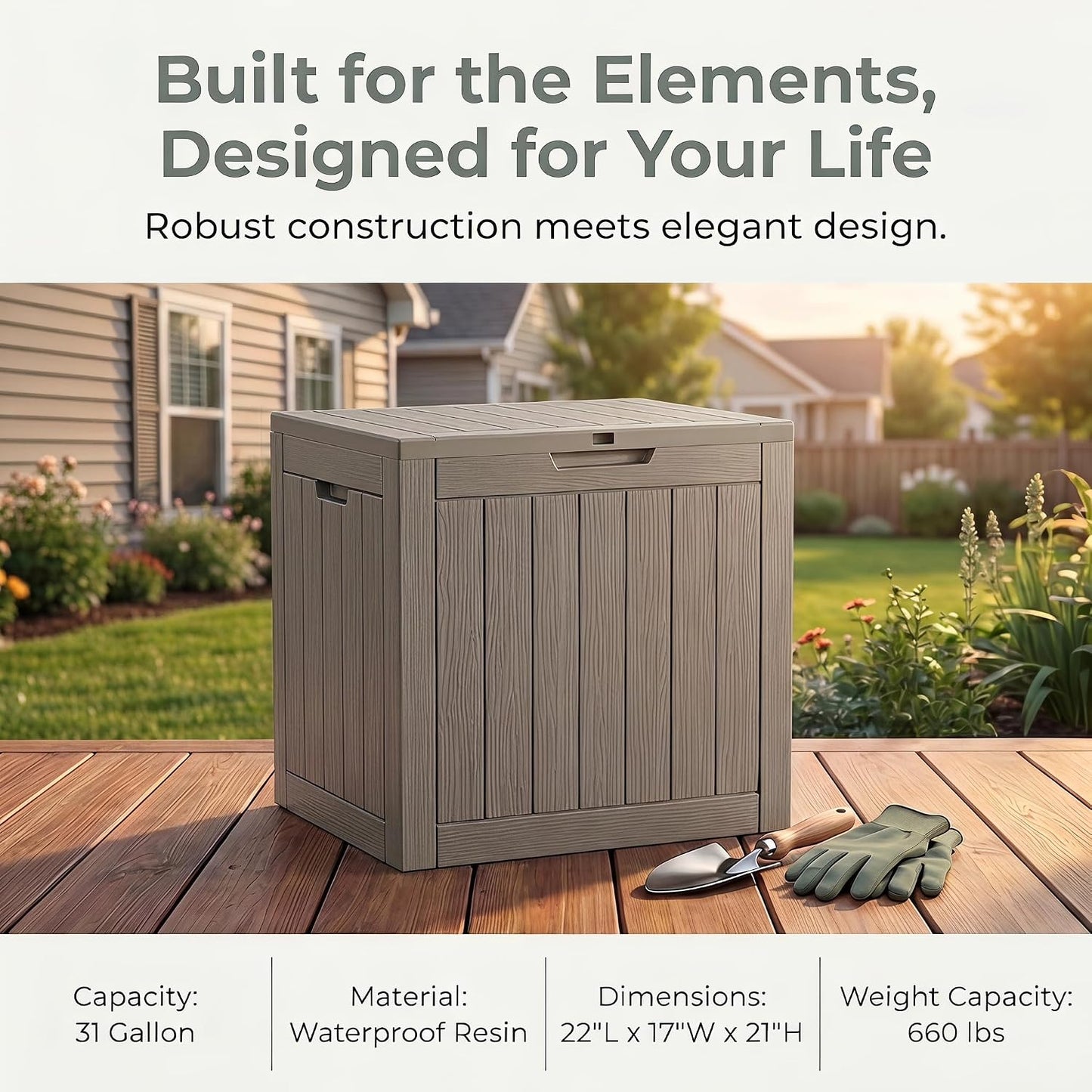 NicBex 30 Gallon Deck Box, Waterproof Resin Outdoor Storage Box Lockable for Patio Furniture, Fade Resistant Patio Side Table & Organizer for Garden Tools, Pool Floats, Outdoor Cushions, Black