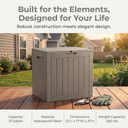 NicBex 30 Gallon Deck Box, Waterproof Resin Outdoor Storage Box Lockable for Patio Furniture, Fade Resistant Patio Side Table & Organizer for Garden Tools, Pool Floats, Outdoor Cushions, Black