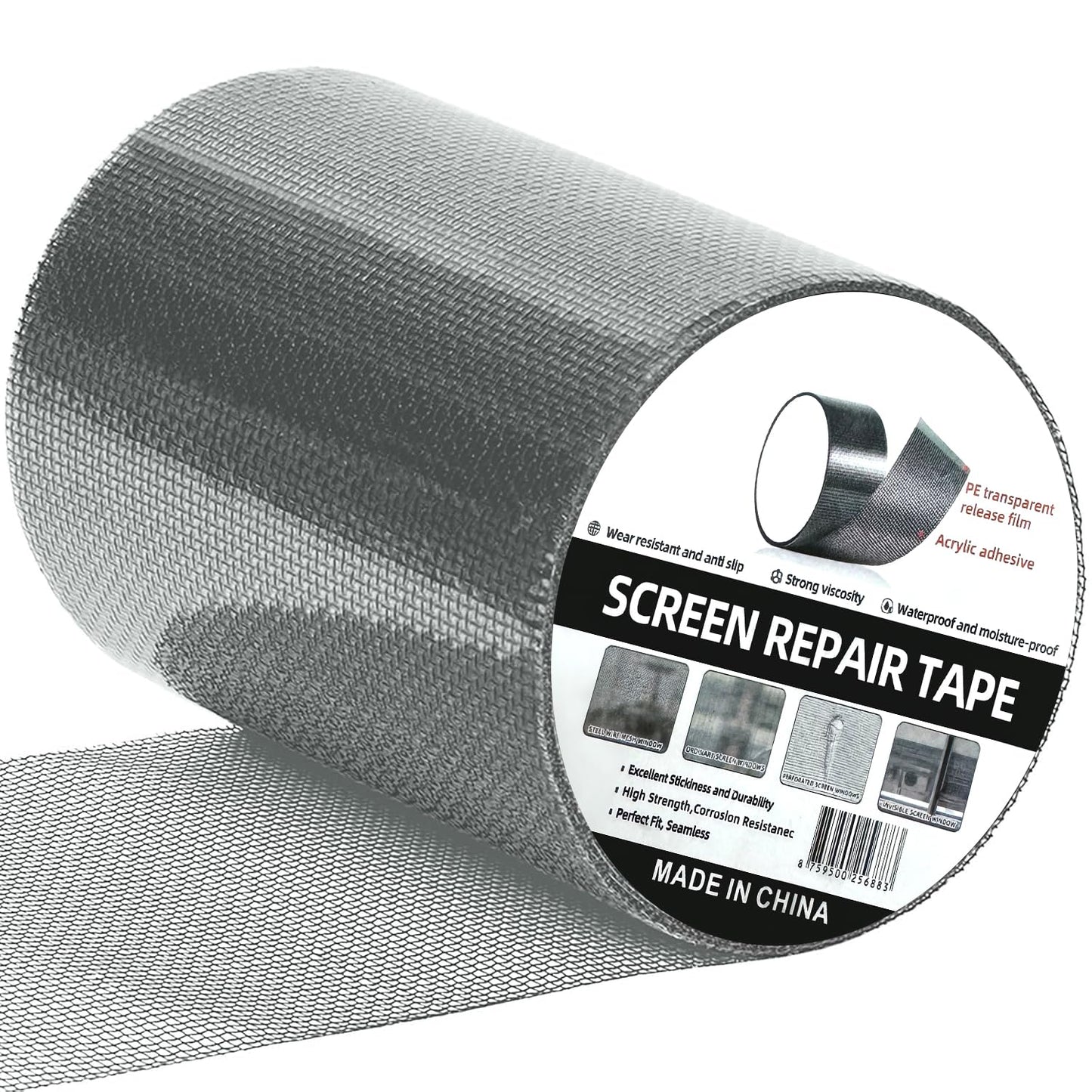 HOFUDON 4in X 20ft Window Screen Repair Tape Black - Heavy Duty 3-Layer Adhesive, Waterproof Fiberglass Mesh Patch Kit for Windows/Doors/Magnetic Screens