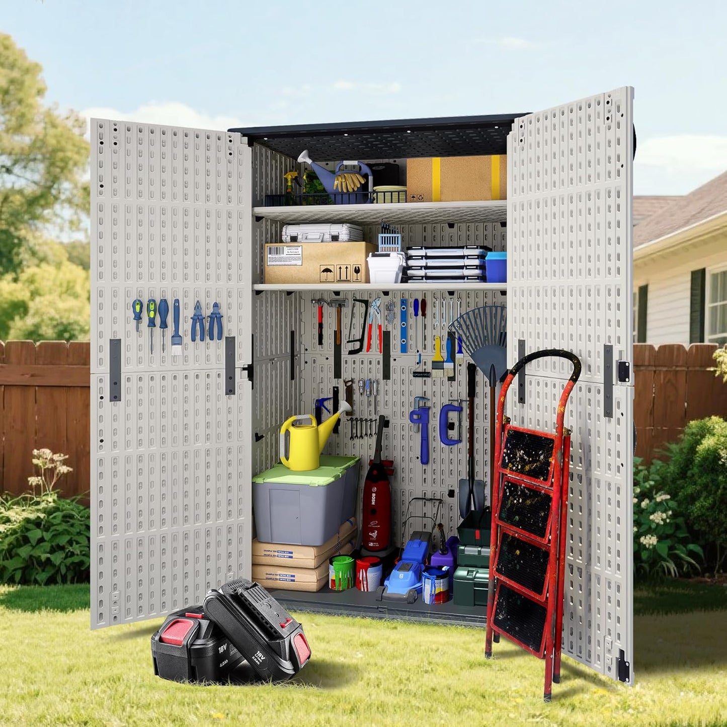 Greesum Outdoor Storage Cabinet, 26 CUFT Deck Box Without Shelves, Waterproof Plastic Storage Shed for Patio Cushions, Gardening Tools, Lockable and Sidehandles, UV Resistant, Beige