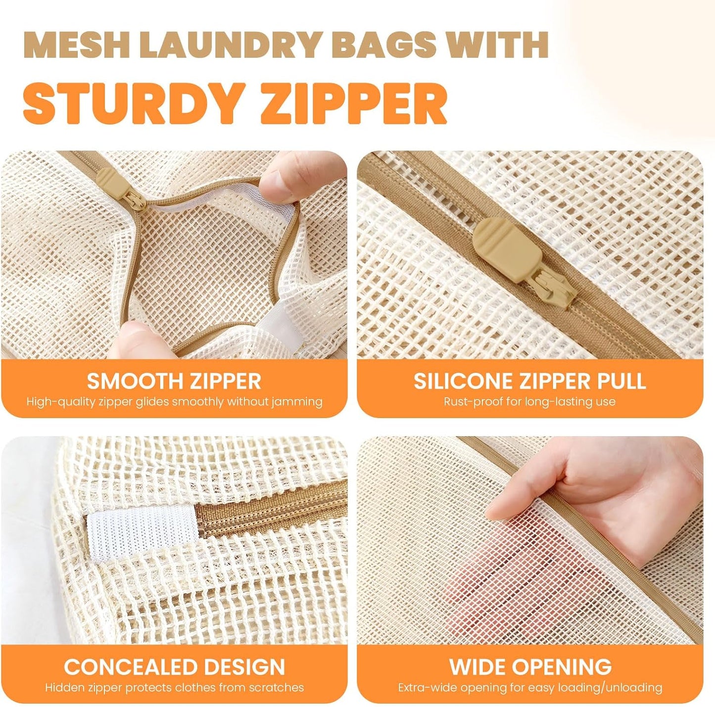 ABRRLO 4Pcs Cotton Mesh Laundry Bags for Delicates,Breathable Mesh Garment Bag for Washing Machine,Travel Wash Bags with Zipper for Bras,Underwear,Socks,Baby Clothes,Laundry Dorm Room Essentials(S)