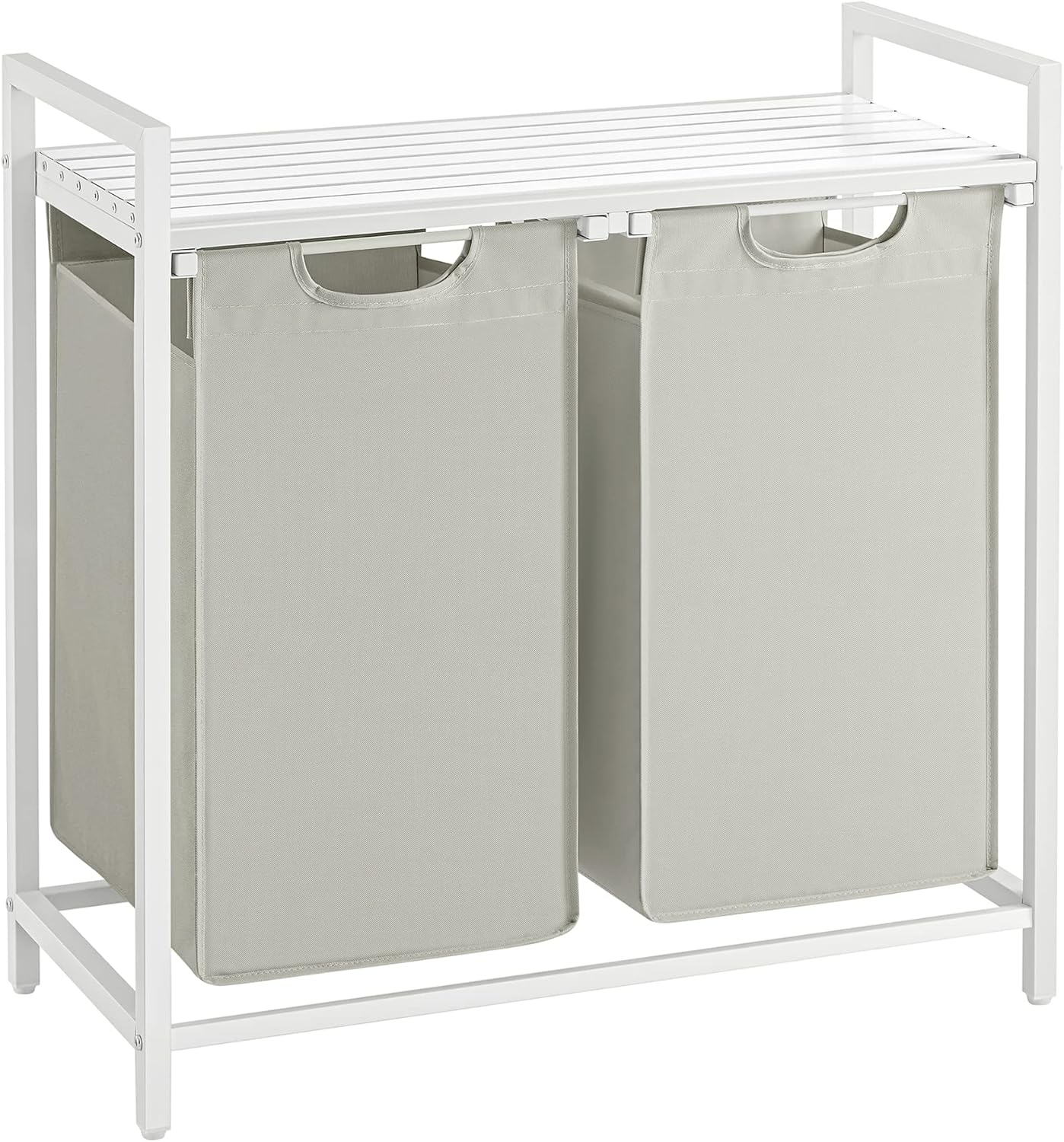VASAGLE Laundry Hamper, Laundry Basket Sorter with 3 Pull-Out and Removable Bags, Shelf, Metal Frame, 3 x 10.6 Gallons (40 L), 36.4 x 13 x 28.4 Inches, Cappuccino Beige and Natural Beige UBLH301LH01