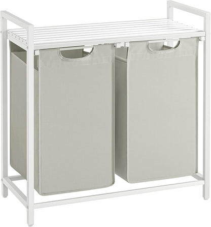 VASAGLE Laundry Hamper, Laundry Basket Sorter with 3 Pull-Out and Removable Bags, Shelf, Metal Frame, 3 x 10.6 Gallons (40 L), 36.4 x 13 x 28.4 Inches, Cappuccino Beige and Natural Beige UBLH301LH01