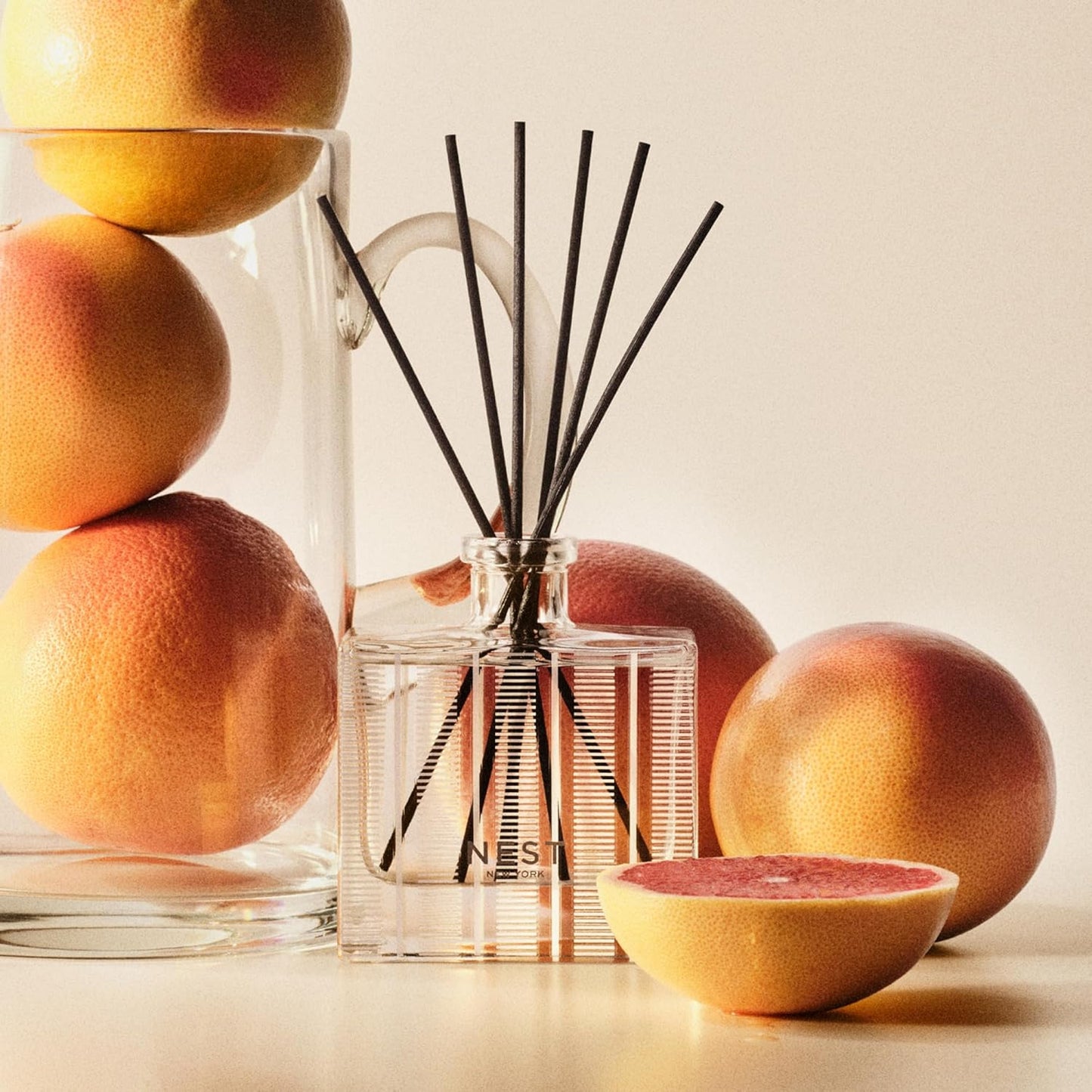 NEST New York Reed Diffuser, Moroccan Amber - 5.9 fl oz - Fragrance for Up to 90 Days - Reusable, Refillable Glass Holder - Includes 8 All-Natural Reed Sticks - Flame Free