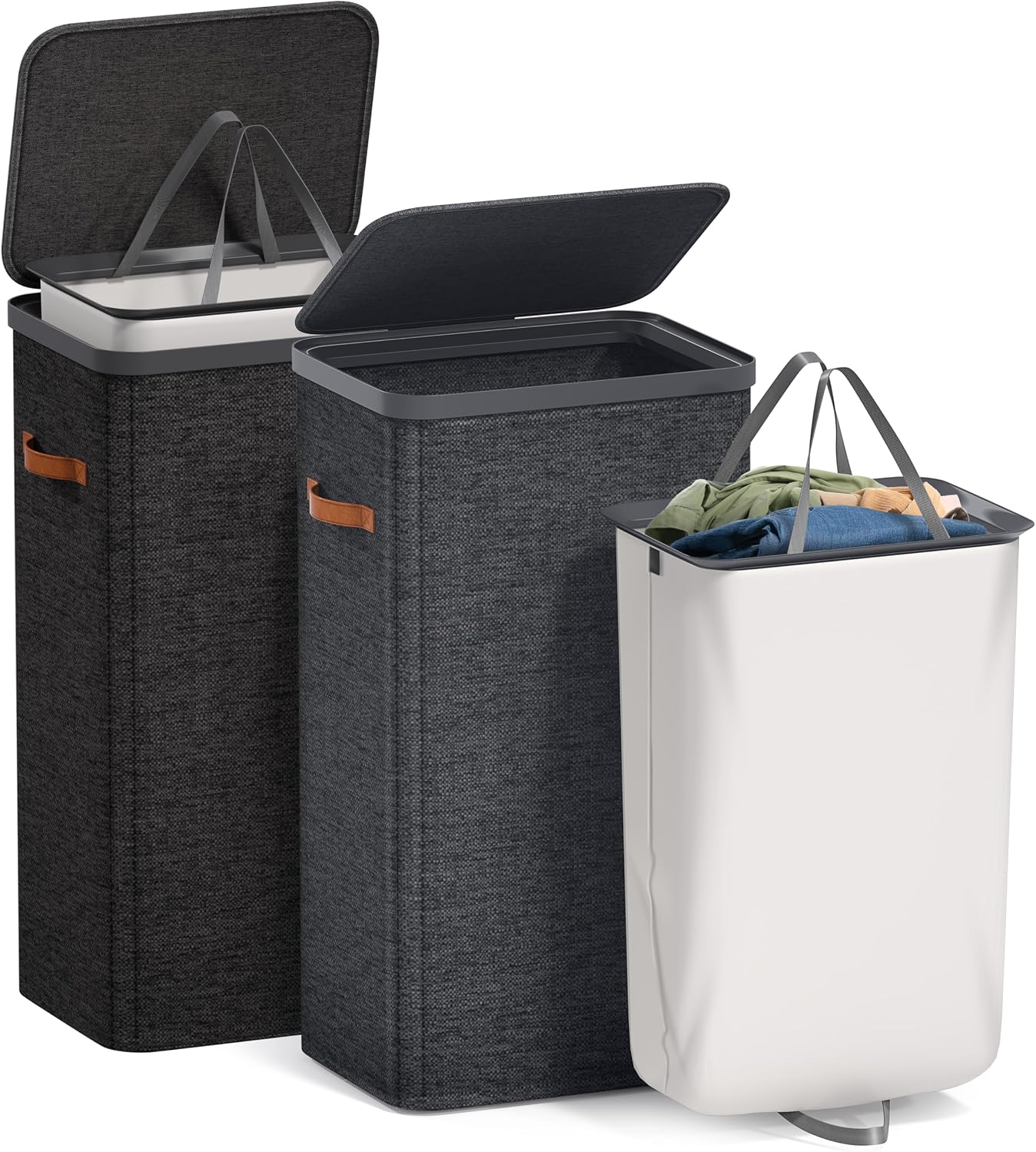 Sorbus Laundry Hamper with Lid - Collapsible 3-Compartment Fabric Laundry Basket with Handles and Removable Laundry Bag – 50 Gallon (190 L) Dirty Clothes Hamper for Bedroom, bathroom and dorm (Beige)